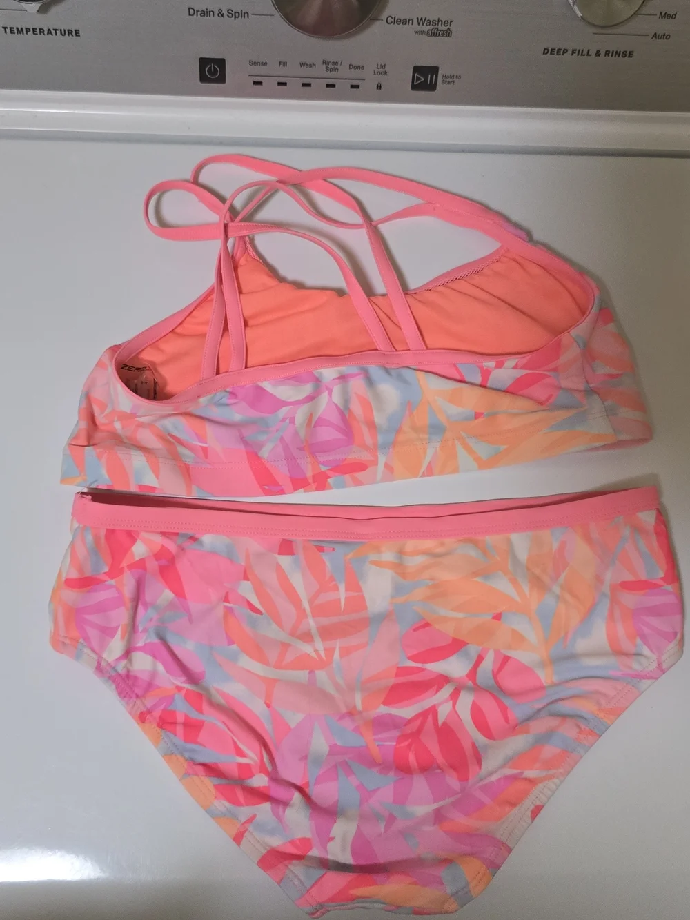 Girls' Neon Pink & Coral Leaf-Print Two-Piece Swim Set
